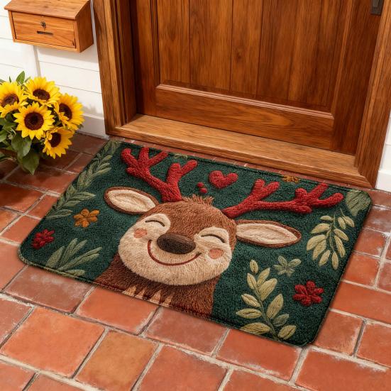 Gulvmatte i kunstpels Tegneserie Hjort Hundemønster Jule-tema Sklisikker Matte Stue Soverom Kjøkken Dekor