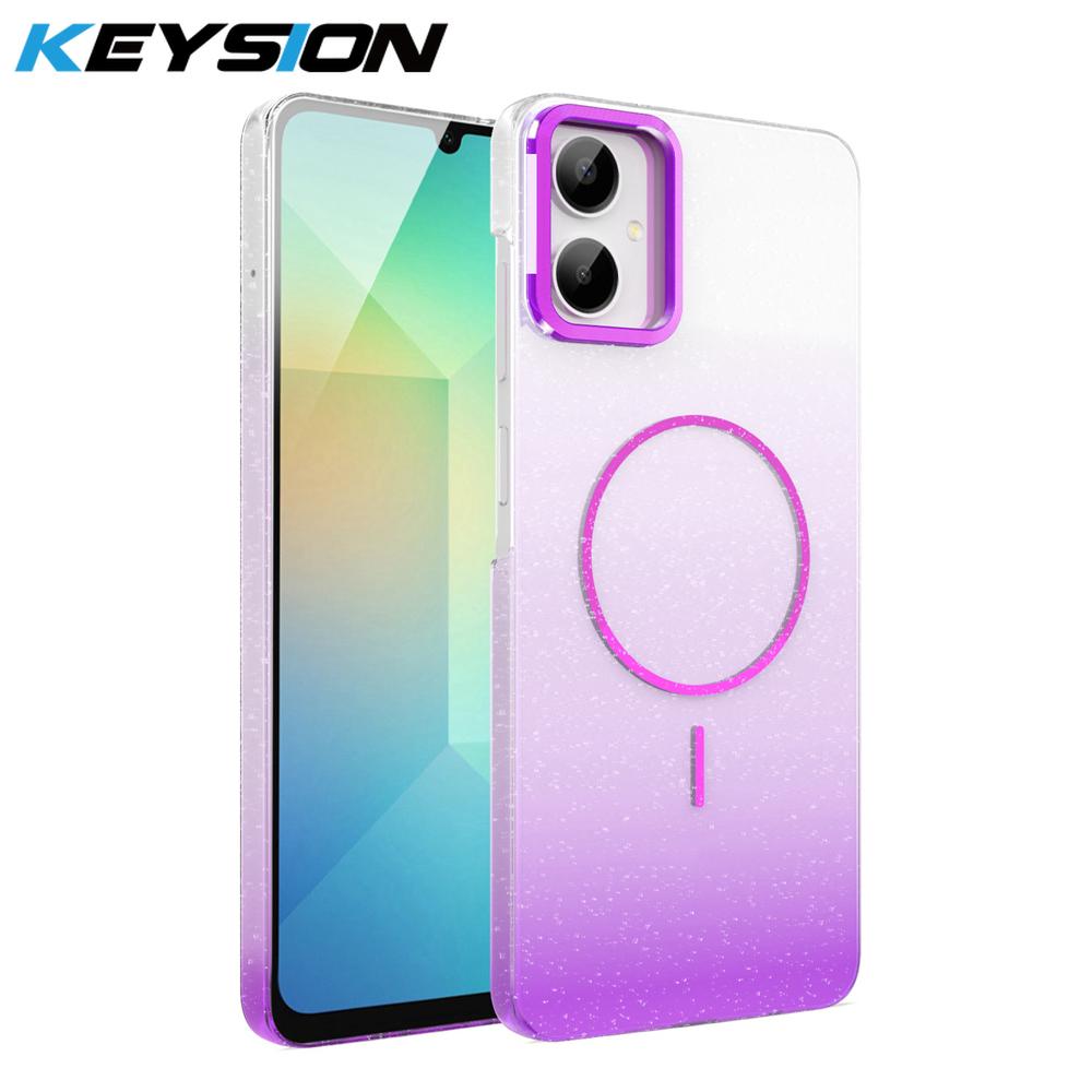 

KEYSION Роскошный градиентный блестящий магнитный чехол для телефона для Samsung Galaxy A06 4G A05 Прозрачная твердая ПК противоударная задняя крышка for Samsung A05 фиолетовый