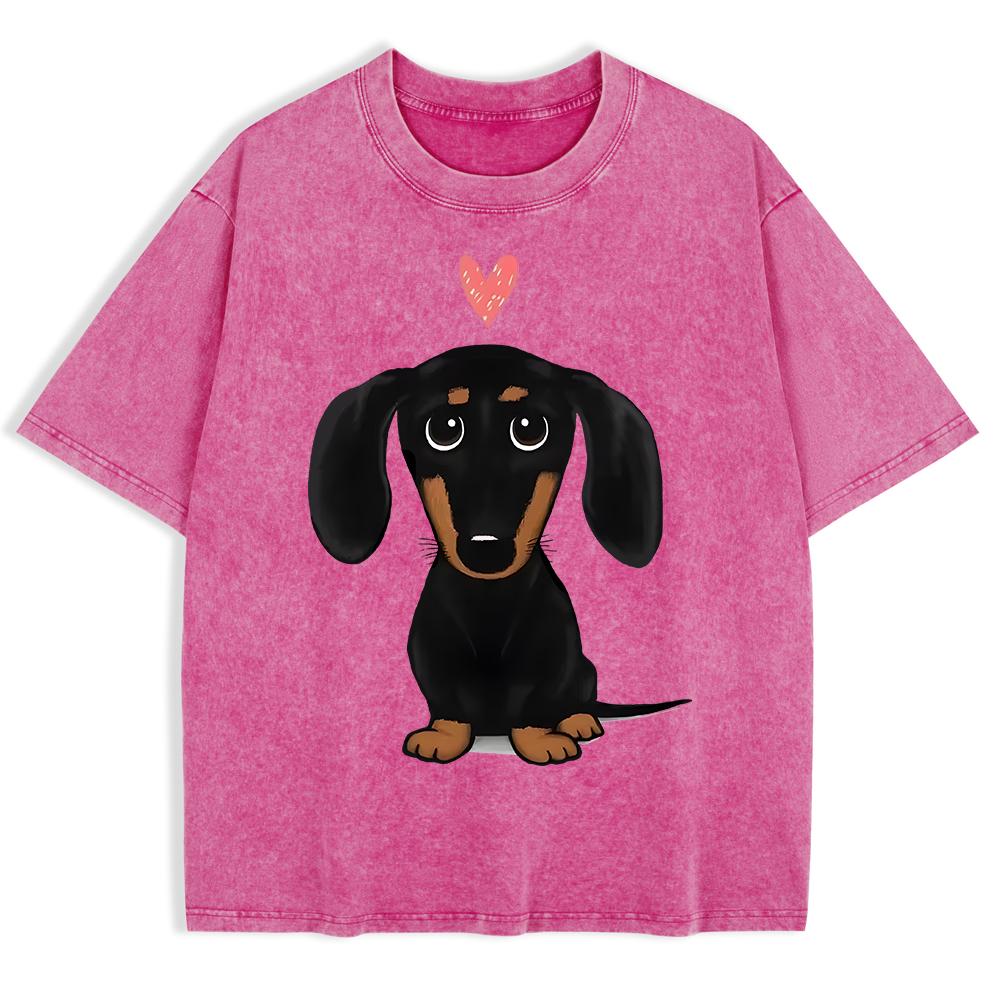 Dachshund With Heart Printed Washed T-Shirts Mens Cotton Oversized T Shirt Basic O-Neck Short Sleeve Tops Summer Men Clothes