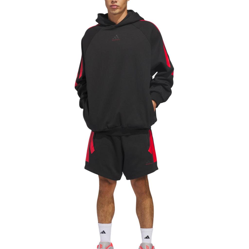 adidas Basketball Fleece Hoodie Black Red Unisex JZ7938