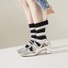 5 Pairs of Women's Autumn and Winter Trendy and Versatile Casual Cotton Striped Mid Calf Boneless Pile Socks