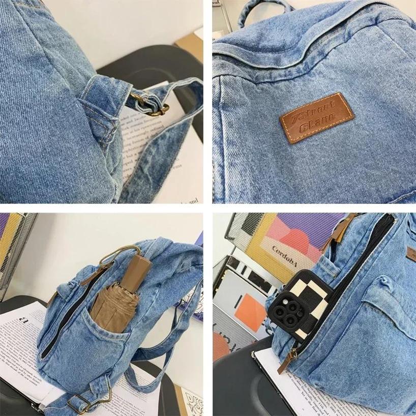 1 ks Módní Nový Styl Jednoduchý A Trendy Batoh Velká Kapacita Odolná Džínová Taška Studentská Taška