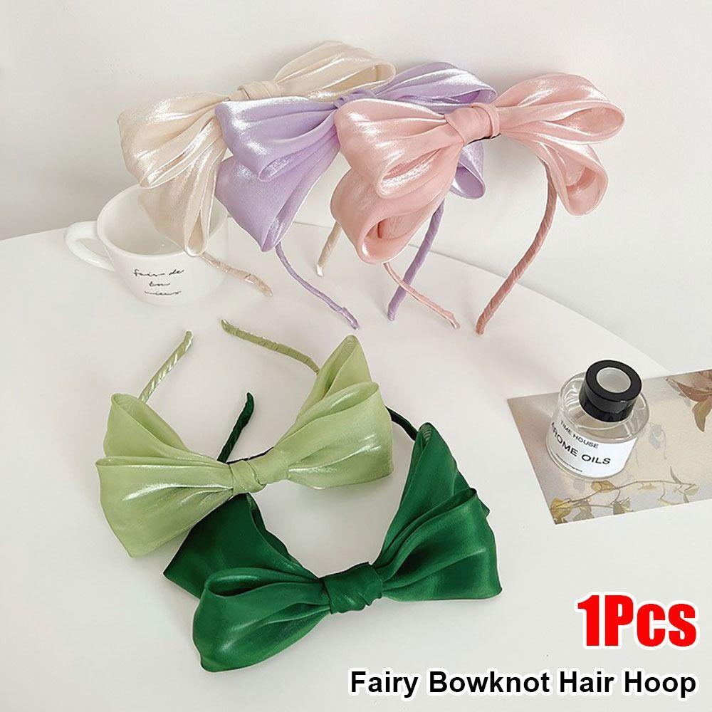 

1Pcs Bright Silk Women Headband Mesh Barrette Headwear Durable Bow Hairband Girls Green