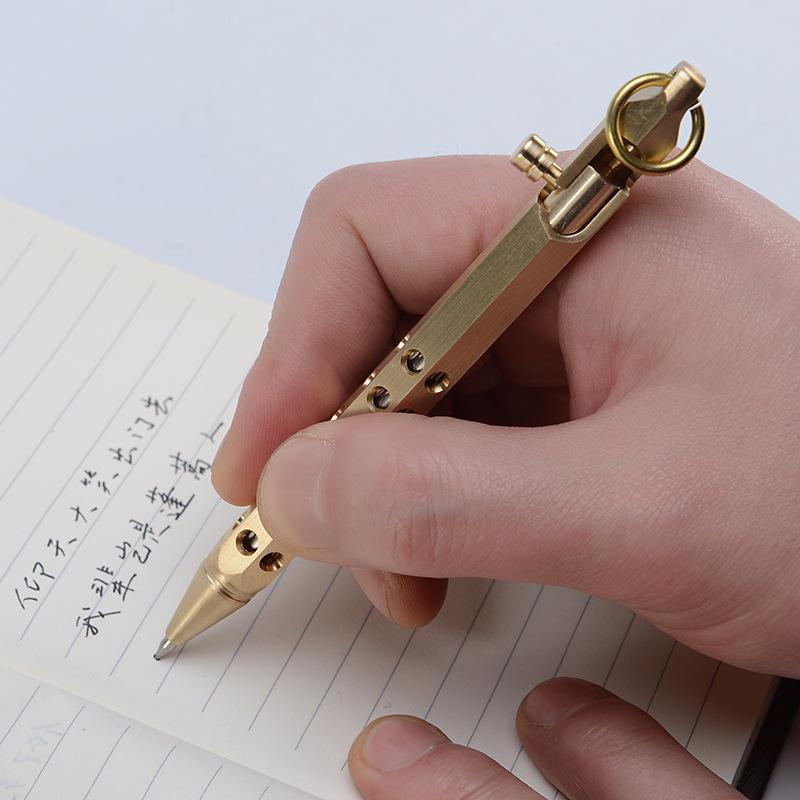 Handmade Retro Hexagonal Brass Gun Pen: Creative Signature Pen for Office and Business Gifts