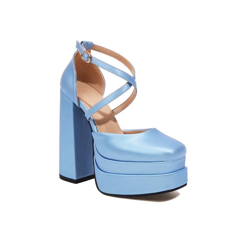 

Туфли-лодочки на высокой платформе с ремешком, дизайнерские туфли д Орсе, сексуальные синие, розовые, золотые каблуки, свадебные туфли для танцев, женские, большой размер 34 синий