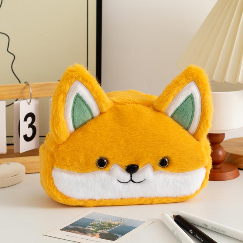 Duża pojemność kreatywny piórnik lis kreskówka słodki pluszowy artykuły piśmiennicze uczeń wielofunkcyjna torba do przechowywania zabawny piórnik