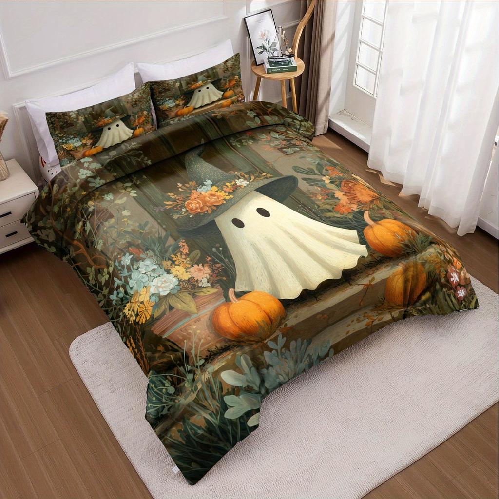 3Pcs Halloween Pumpkin Monster Duvet Cover Set Without Core Quilt Cover With 2 Pillowcasessoft And Machine Washable