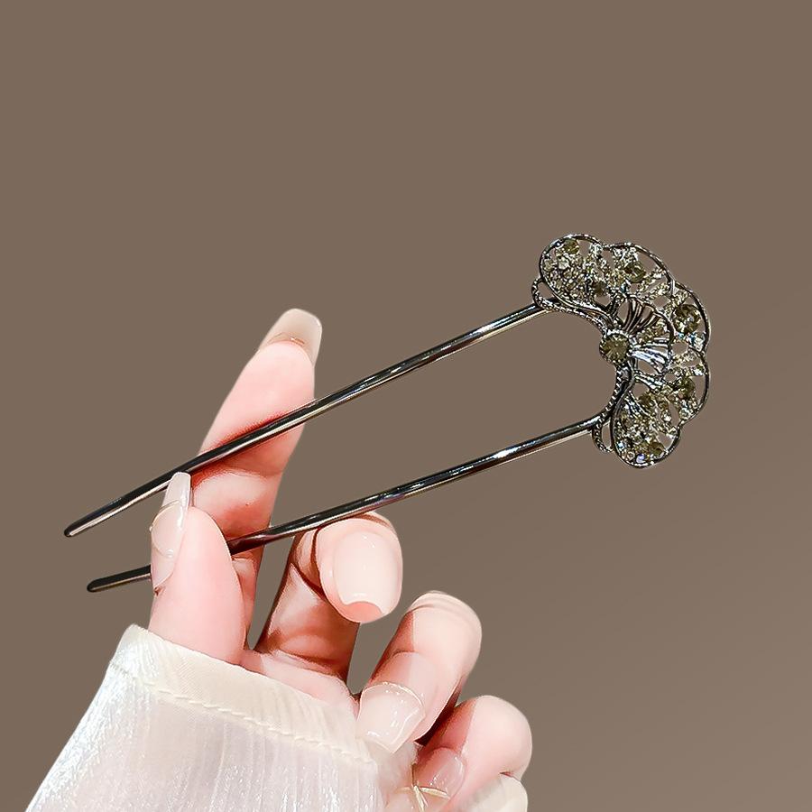 Chinese Court Style Flower Hairpin Ink Colored Flower Tassel Metal Hair Stick For Women Elegant Exquisite Jewelry Hair Accessory