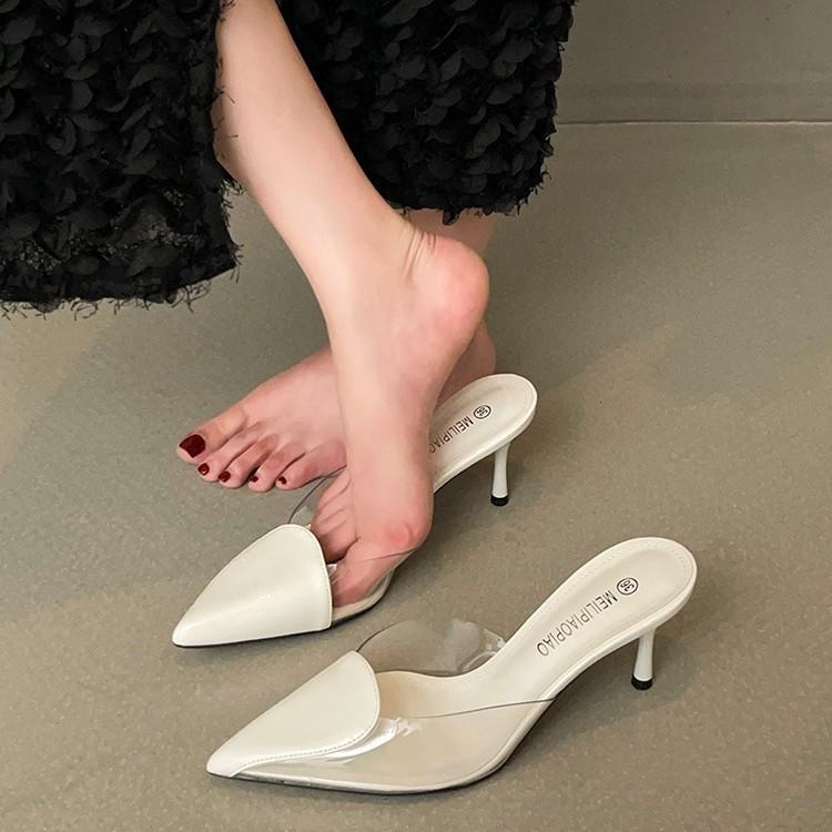 Spring and Summer New High-heeled Bag Head Sandals Women's Pointed Transparent Love Slippers Fashionable Thin-heeled Cool Slippers Women's Outer Wear