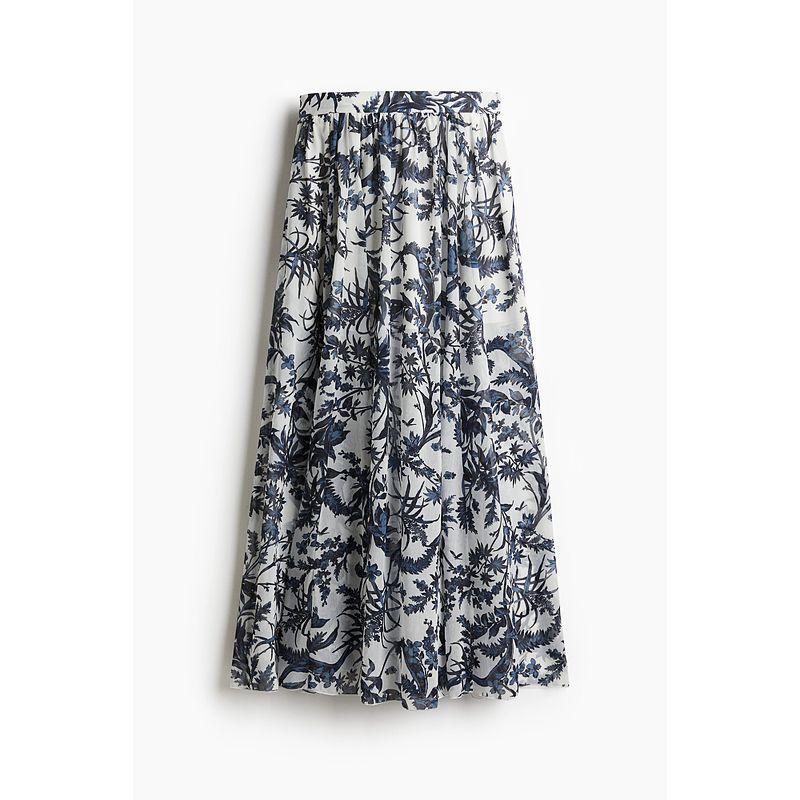 

HM Women s Clothing 2025 Autumn Season New Arrival High Waist Loose Wrinkle Chiffon Skirt 1266748 White/Navy pattern 155/60