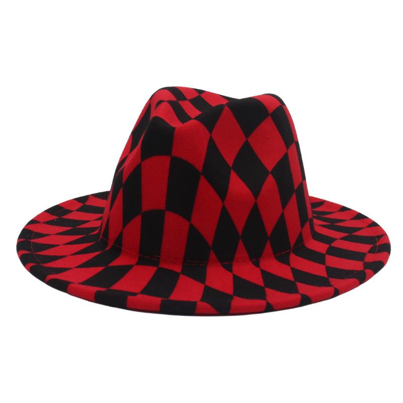 Chapéu de Caxemira Novo Estilo Europeu e Americano Xadrez Duas Cores Street Hip-Hop Palco Chapéu de Feltro de Lã Chapéu de Coco Jazz Masculino e Feminino