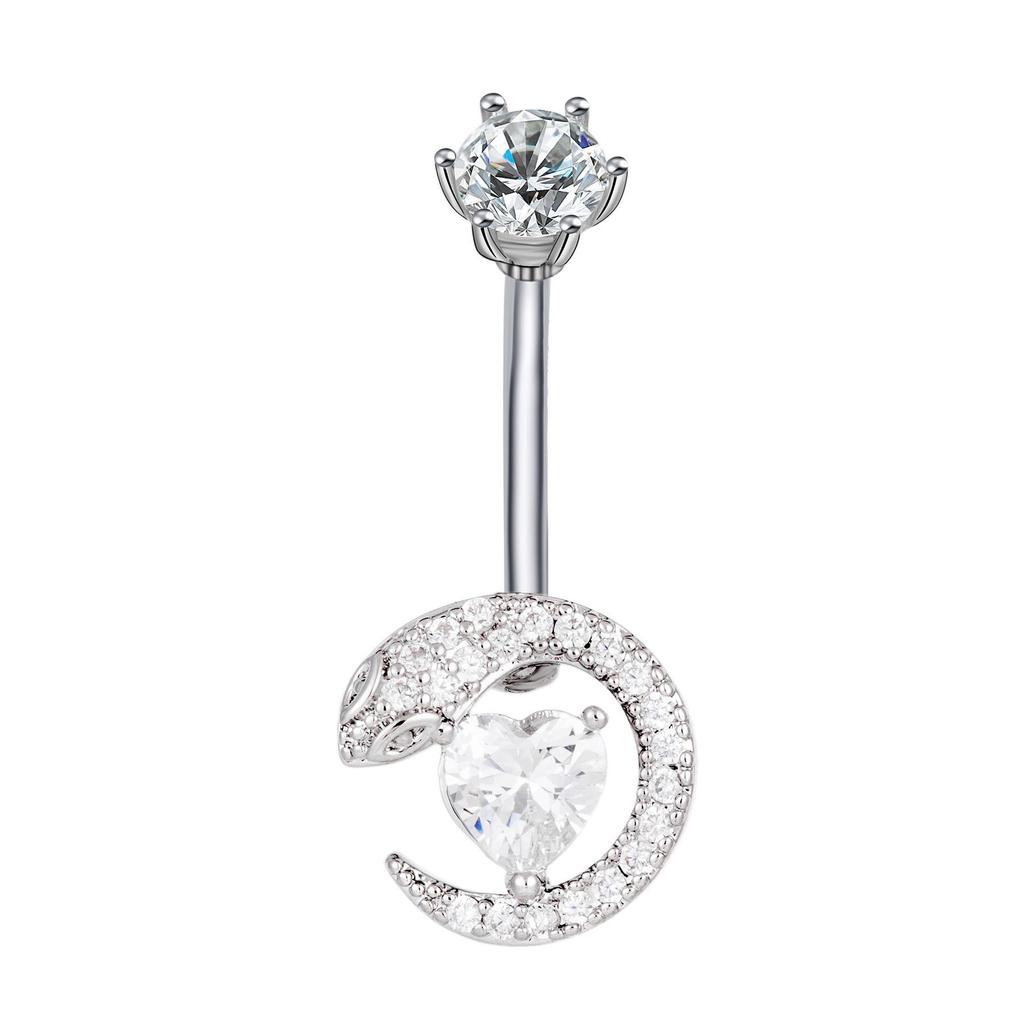 Dingpei Zircon Heart & Snake Navel Ring Jewelry