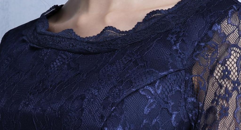 EightSTAR Party Wedding Midi Piano Recital Navy Size Dress Dress, Dress, Knee-Length, Length, Ribbon, Sleeves, Lace, A-Line, Dress, See-Through,