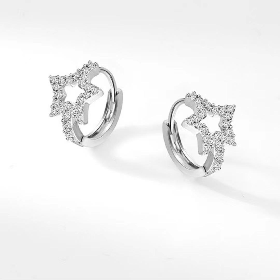 

Korean Version Of Fashion Temperament Women S Five-Pointed Star Ear Buckle Earrings Diamond-Encrusted Original Niche Design Jewelry Quality