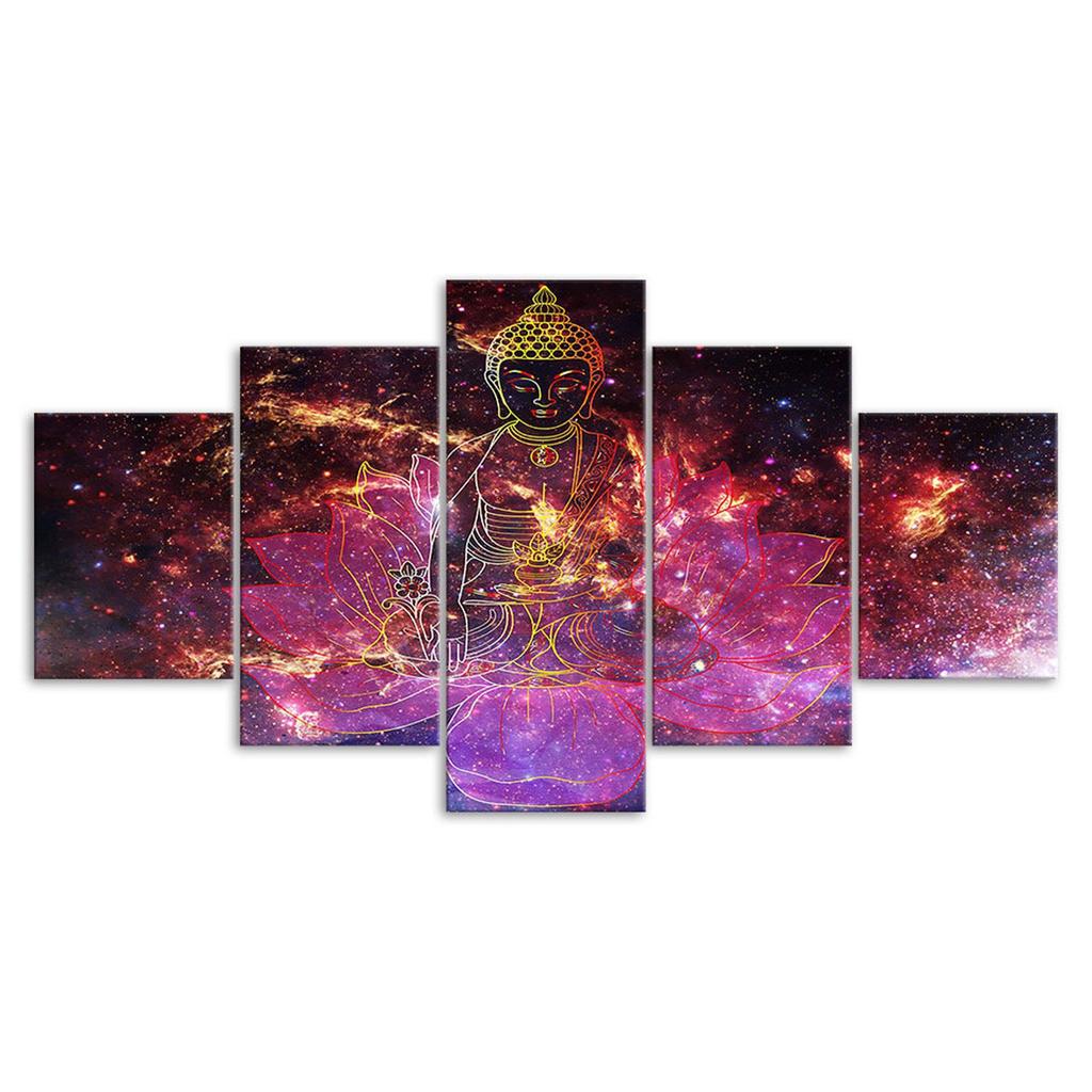 Buddha Universe Cosmos Abstract Scenery 5 Piece Five Panel Wall Canvas Print Modern Art Poster Picture Home Decor Gift For Him For Her