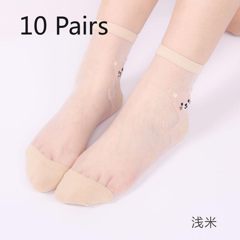 

10 пар летних стеклянных носков, милые жаккардовые носки с рисунком мультяшного кота, летние прозрачные дышащие чулки 10 Pairs