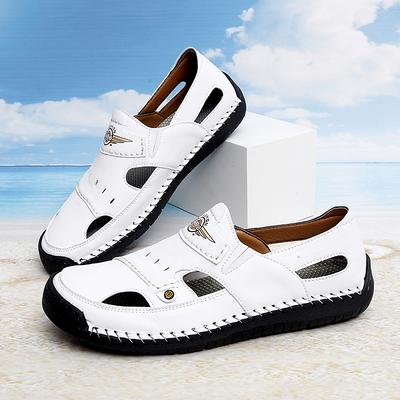 Fashion 2025 Summer Hollow Fashion Men Casual Shoes Breathable Leather Shoes Men's Fashion Large Size Loafers All-match Men's Sandals
