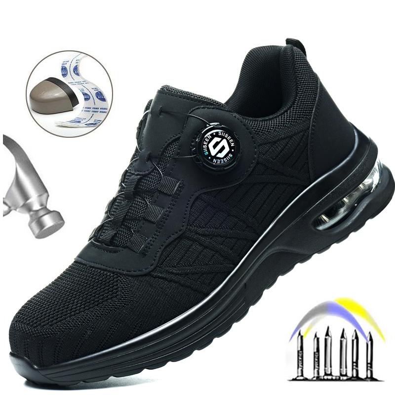 

Мужские защитные ботинки со стальным подноском, противоударные и устойчивые к проколам, легкие, рабочие, модные и прочные, на пуговицах 46 чёрный/белый