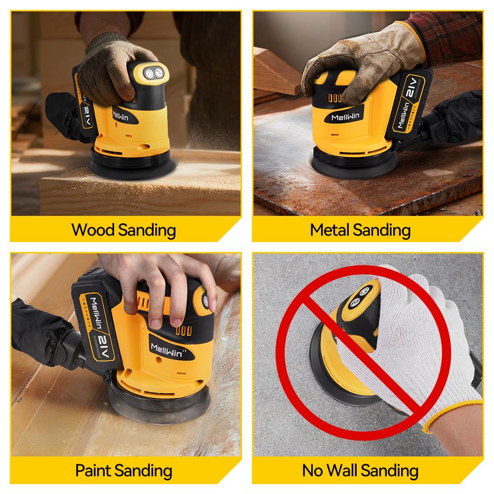 MELLWIN Cordless Electric Sander 3Speed Adjustable Orbital Sanding Polishing Machine Woodworking Tool For Makita 18VBattery Pin