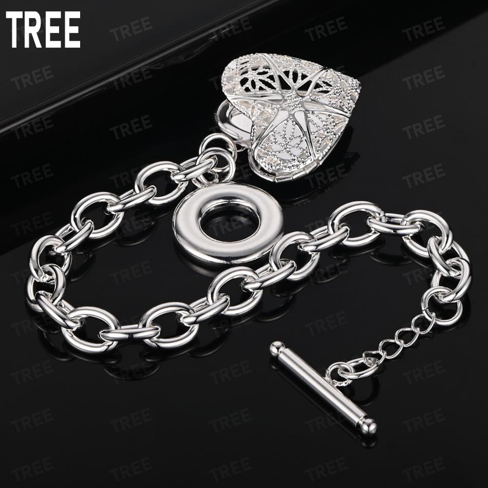 925 Sterling Silver Exquisite Art Love Side Chain Beautiful Bracelet Gift Jewelry