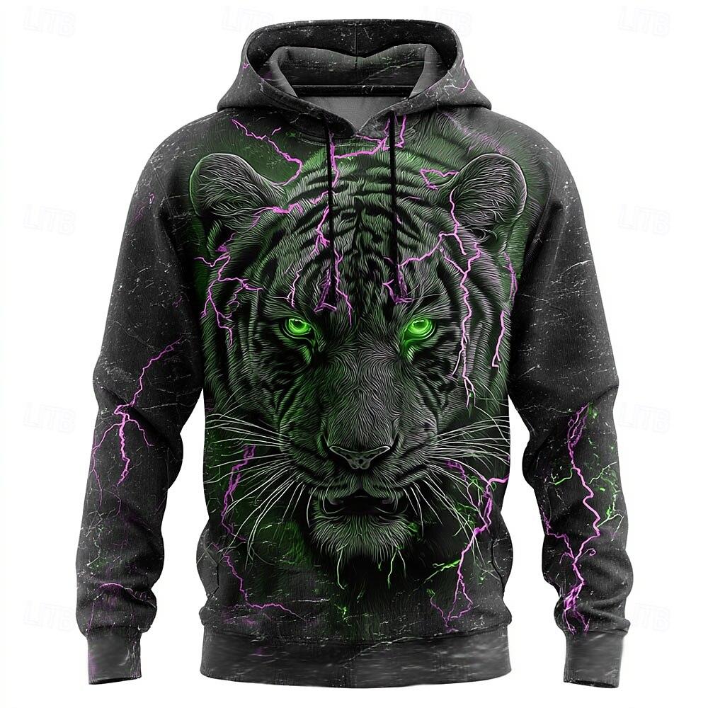 Men's Animal Tigers 3D Prints Hooded Hoodies Sweatshirts Long Sleeve Crew Neck Streetwear Drawstring Tops