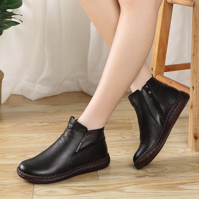 Mode Damen Chelsea Boots Damen Echtleder Schuhe Handgefertigt Reißverschluss Flache Damen Stiefeletten Damen Retro Schuhe Plateau Schuhe