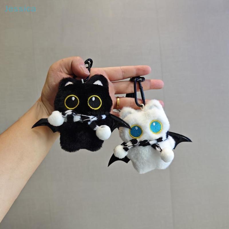 Cartoon Plush Mini Black Cat Pendant Keychain Backpack Hanging Ornaments Car Keyring Birthday Gift