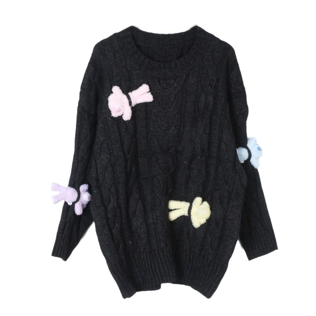 2024 Rainbow Bear Twist Knit Sweater: Autumn/Winter Loose Fit for Women