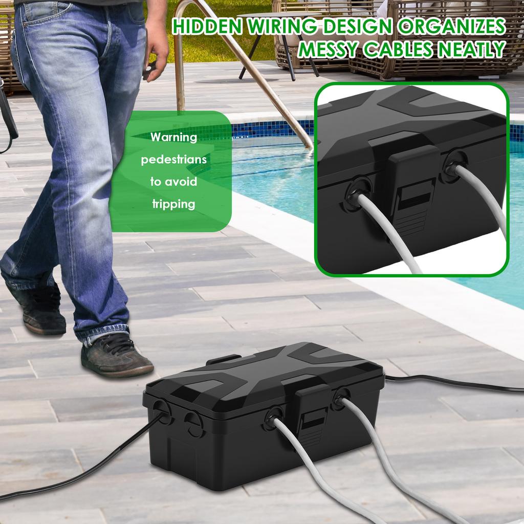 Outdoor Electrical Box Waterproof Weatherproof Connection Box 6 Cable Entry Ports, Extension Cord Cover Protect Power Strip Time