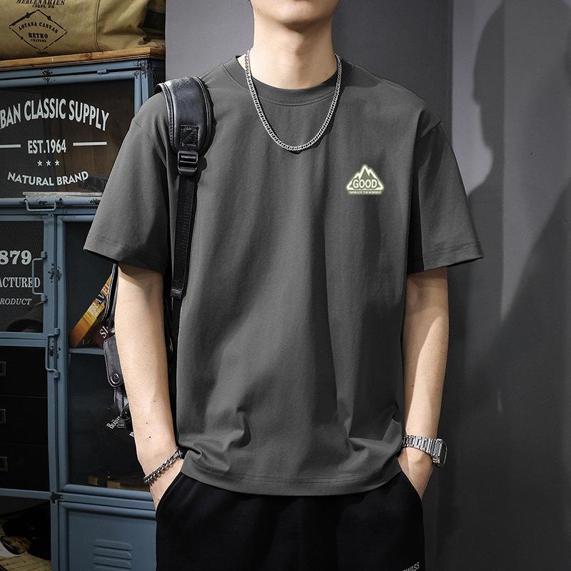 

Хлопковая футболка оверсайз повышенной плотности с мужским принтом под горло, трендовая брендовая футболка с коротким рукавом 3XL