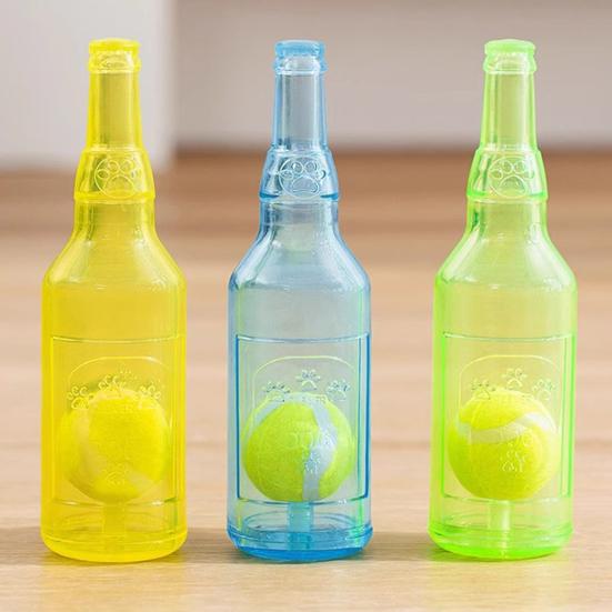 Water Bottle Dog Toy Squeaky TPR Bottle Dog Chew Toy with Tennis Ball Inside Interactive Fetch Toy for Small Medium Large Dogs