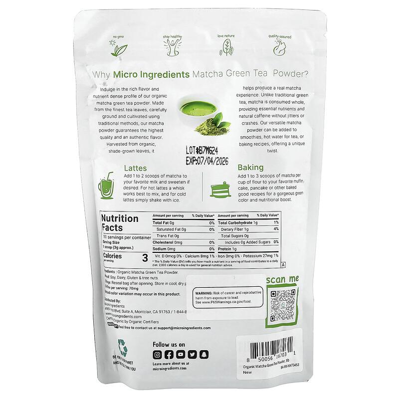 Organic Matcha Green Tea Powder, 1 lb (454 g)