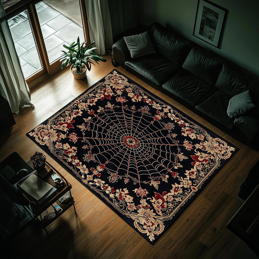 Tappeto da Area Ragnatela Gotica Tappeto Gotico Nero per Arredamento Dark Academia Tappeti da Area Goth Tappeto per Soggiorno Tappeto Lavabile per Soggiorno