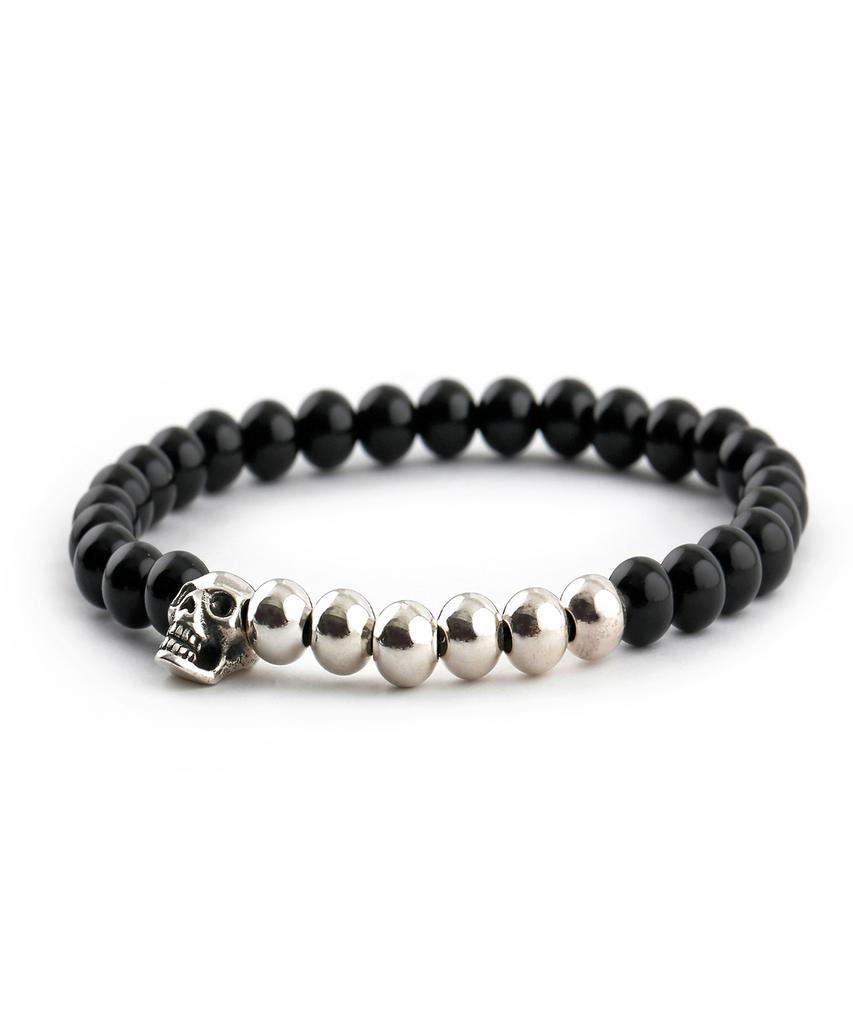 Shoveoff Svb-219 Silver 92.5 Skull Onyx Bracelet