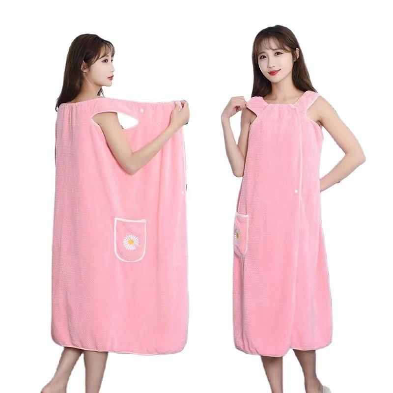 Coral Fleece Long Bathrobe Wrap: Absorbent Adult Bath Towel, Pure Cotton Alternative