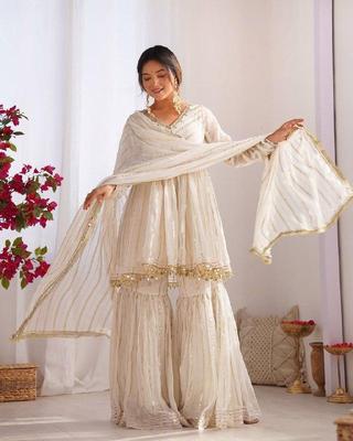 Women Bollywood Mal Chanderi Salwar Suit Indian Designer Salwar Kameez Sharara Set Dress