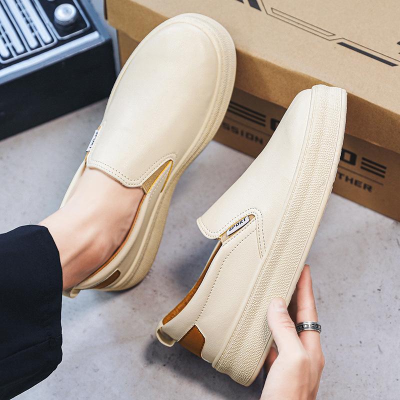 

Summer men s shoes heightened thick-soled low-top one-pedal board shoes couple shoes breathable casual sports leather white shoes 36 бежевый