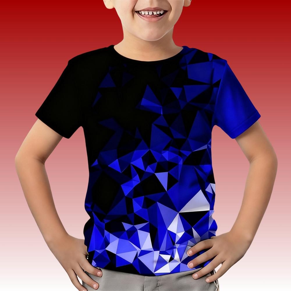 Children's Clothing Tshirt for Kids Boys 3 to 14 Gradient Geometry 3D Print Short-Sleeved T-Shirts Boy Casual Top Kids' T-Shirt