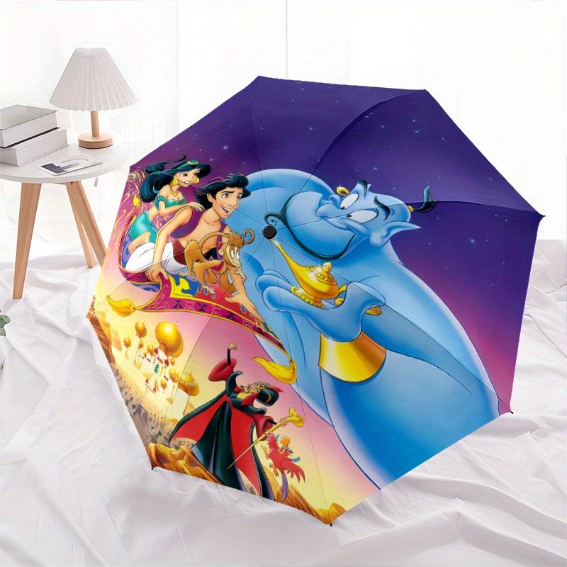 Aladdin and the Genie Cartoon Umbrella, Portable 3-Fold Compact Umbrella, Suitable for Camping, Hiking and Travel, Ideal Easter Birthday Gif