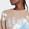 Adidas Originals Holiday Pattern Print Loose Crew Neck Long Sleeve Knit Sweater Women Tops Pink Brown IT1740