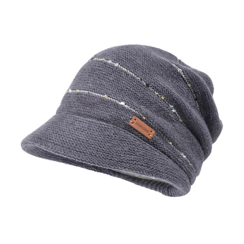 Autumn and Winter Versatile Fashion Big Head Ear Protection Knitting Wool Hat with Lining Warm Anti-cold Beanie