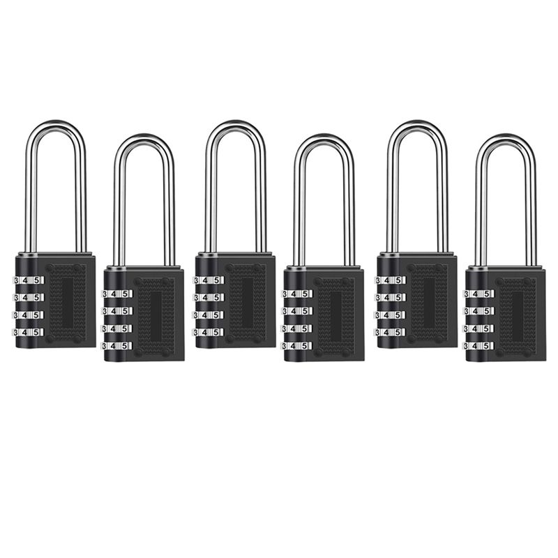 A84E-6 Pack Outdoor Combination Padlock Long Shackle Lock 6.5Cm Shackle Waterproof 4 Digit Resettable Combination Lock