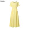 ZANZEA Women Elegant Round Neck Casual Short Sleeve Long Dress