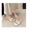 Women's Summer Flat Square-Toe Slide Sandals, Fashionable Outdoor Casual Footwear, Available In Large Sizes.