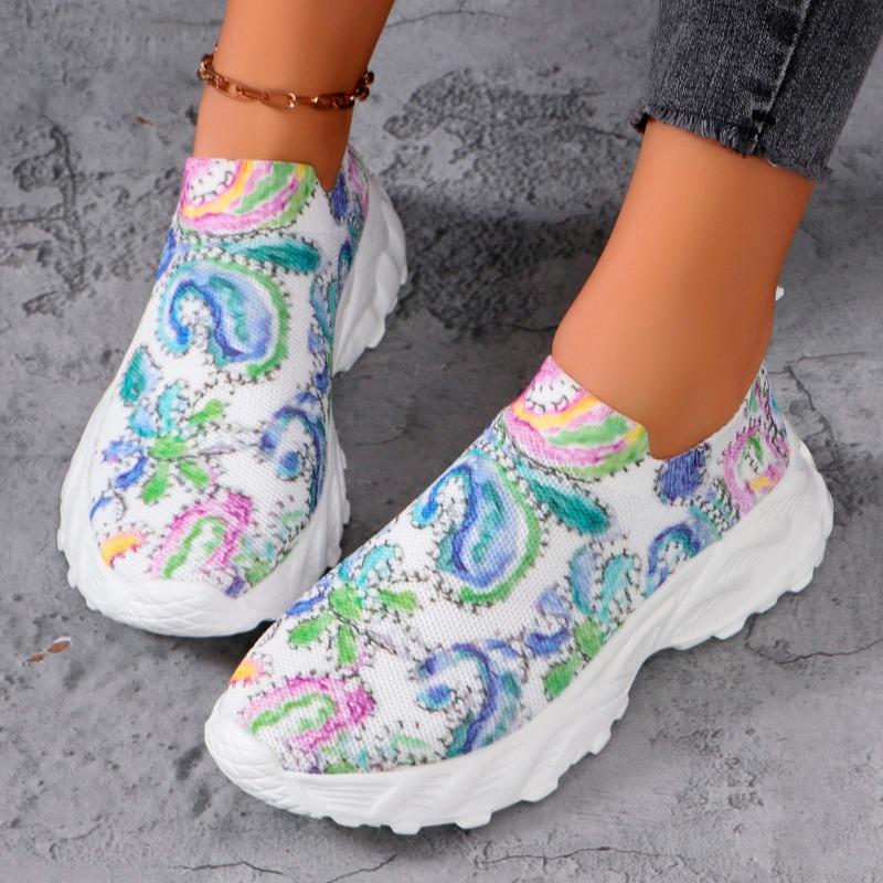 

Модные разноцветные кроссовки с цветочным принтом, женские модные сетчатые спортивные туфли со стразами, на толстой платформе, повседневная и удобная женская обувь 42 белый