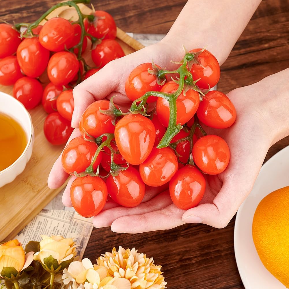 PH PandaHall 2 Pack Artificial Cherry Tomatoes Artificial Fruit Lifelike Simulation Tomato Artificial Red Tomatoes Decoration Faux Fruit Props for
