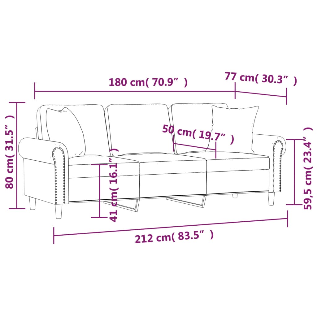 Vidaxl 3-Seater Sofa With Cushions, Light Gray, 180 Cm, Velvet