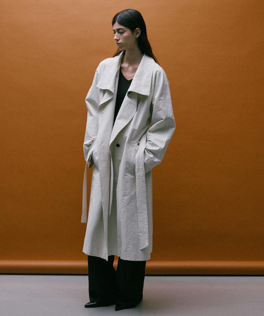 RE RHEE Funnel Neck Belted Trench Coat Vanilla