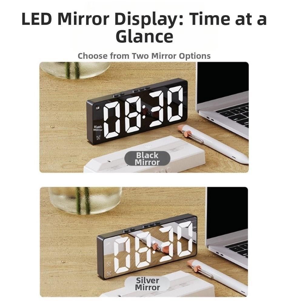 LED Electronic Mirror Alarm Clock - Sound Control Temperature Display, Desktop Digital Decor Clock