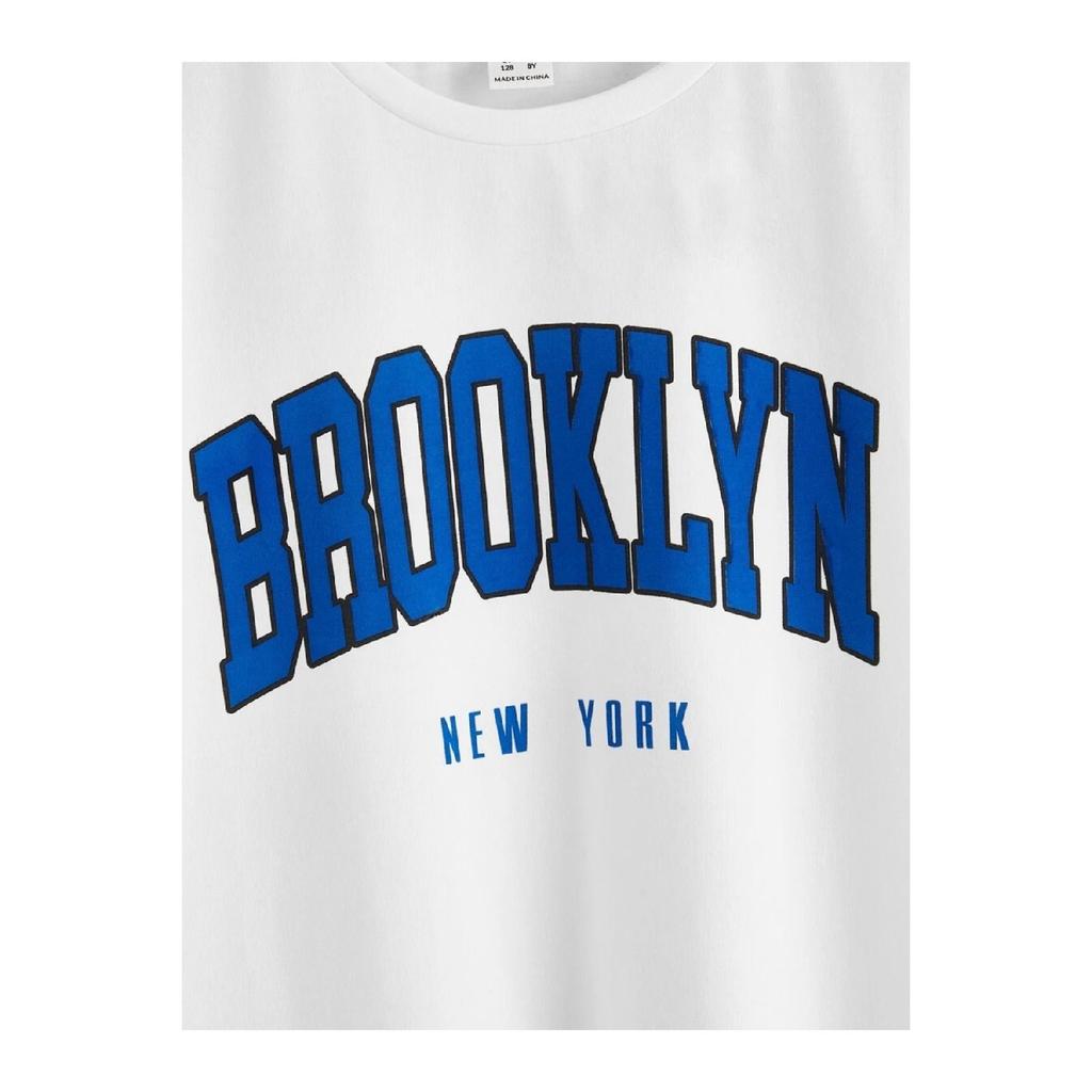 Brooklyn New York White T-shirt Gray Shorts - T-shirt With Shorts Top And Bottom Set Printed Crew Neck